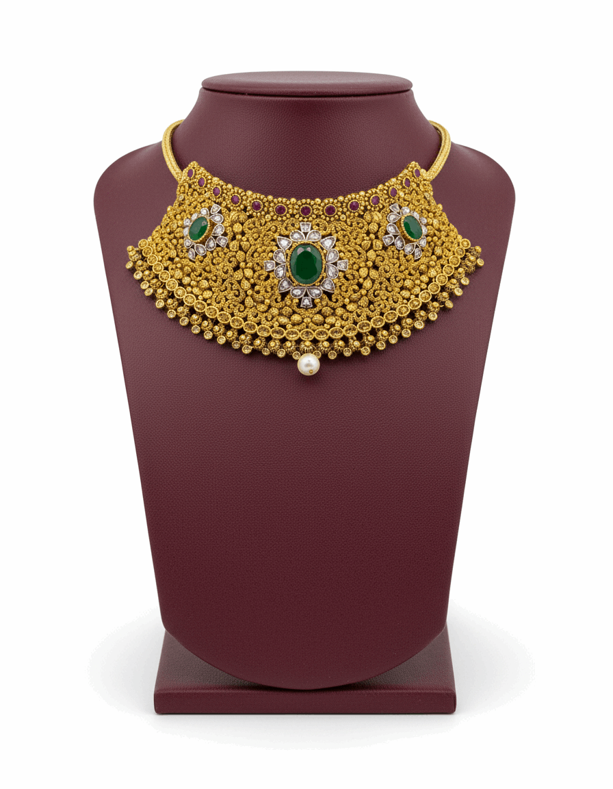 Semi Precious Emerald Cubic Zirconia Sterling Silver 24K Gold plated Bridle Set