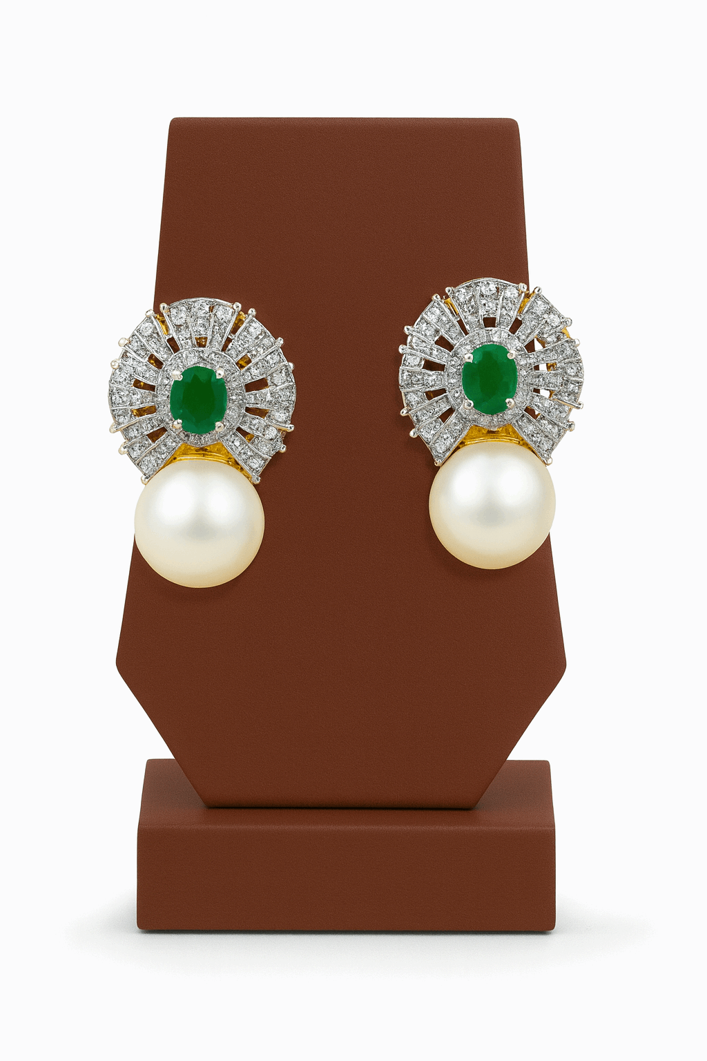 Semi Precious Emerald Ear Studs Sterling Silver 24K Gold plated