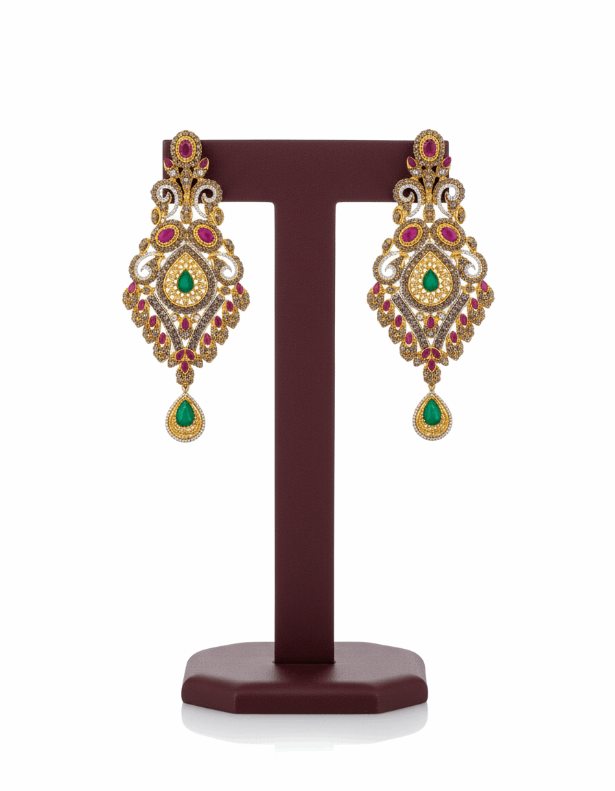 Semi Precious Emerald Ruby Cubic Zirconia Sterling Silver 24K Gold plated Bridle Set