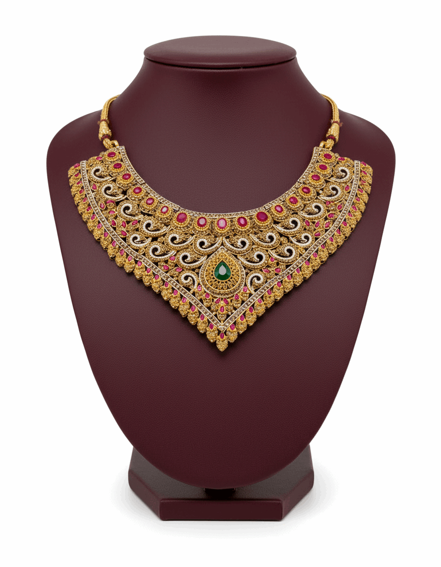 Semi Precious Emerald Ruby Cubic Zirconia Sterling Silver 24K Gold plated Bridle Set