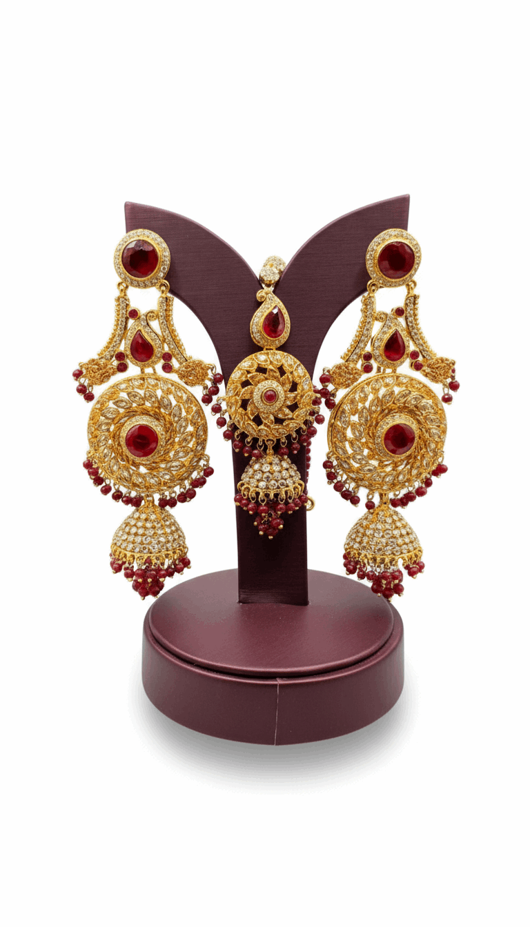 Semi Precious Ruby Cubic Zirconia Sterling Silver 24K Gold plated Bridle Set