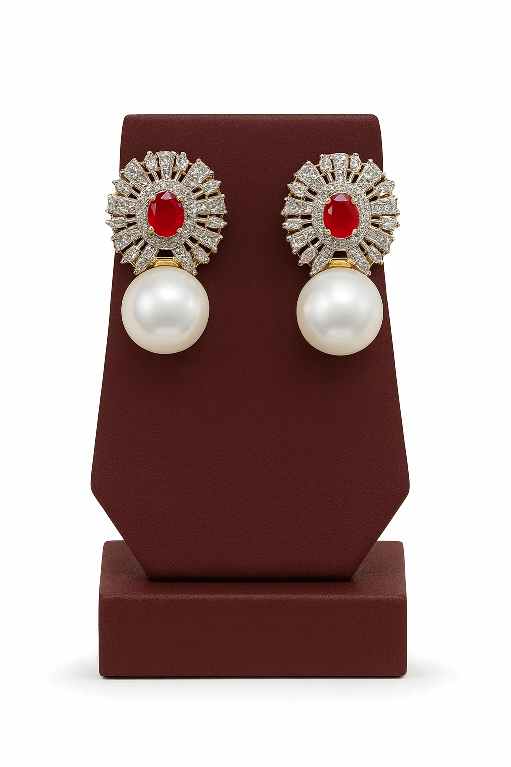 Semi Precious Ruby Ear Studs Sterling Silver 24K Gold plated
