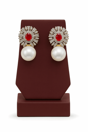 Semi Precious Ruby Ear Studs Sterling Silver 24K Gold plated
