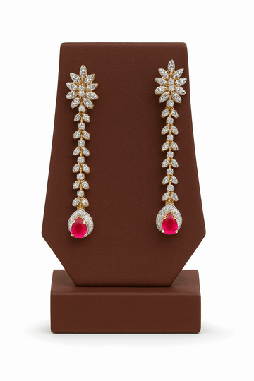 Semi Precious Ruby Sterling Silver Earrings Coated in 24K Gold