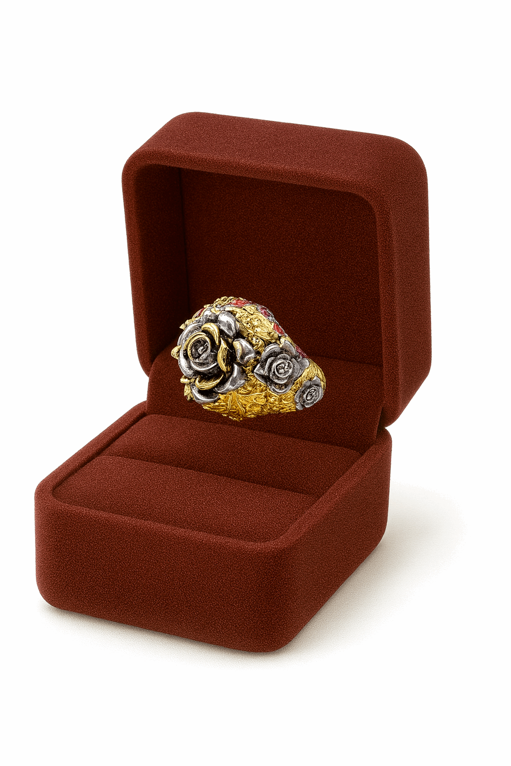 Silver Ruby Flower Ring