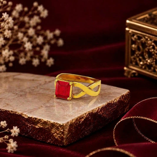 Semi Precious Ruby Sterling Silver 24K Gold plated Ring