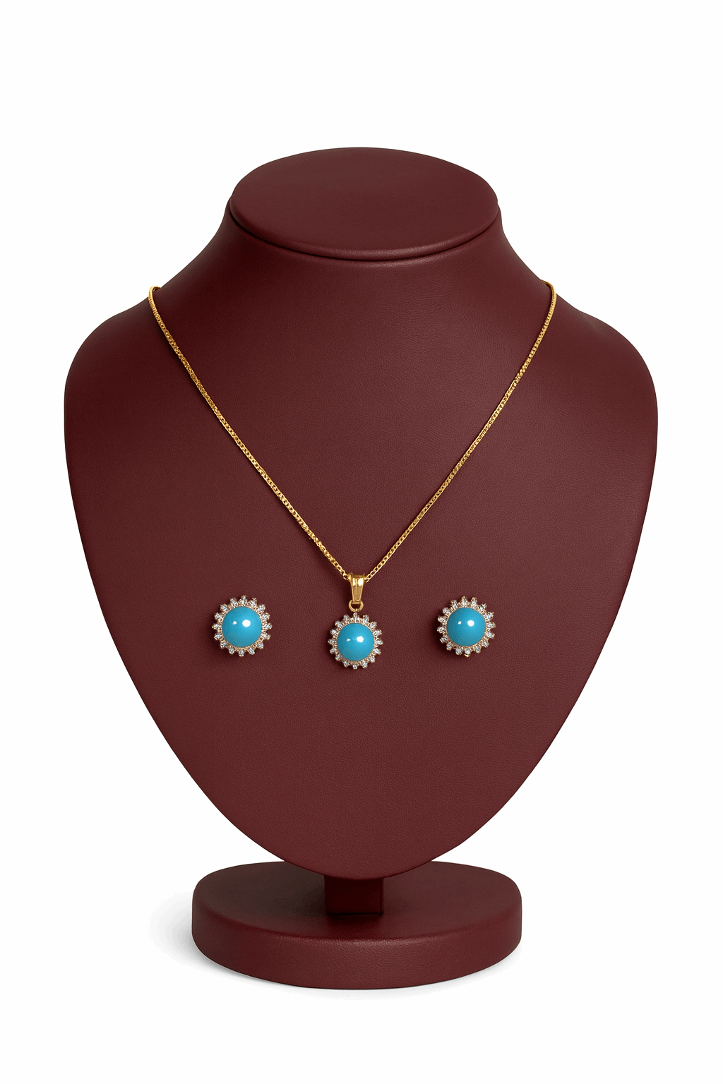 Turquoise Sterling Silver 24K Gold plated Pendant With Ear Studs