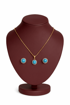 Turquoise Sterling Silver 24K Gold plated Pendant With Ear Studs