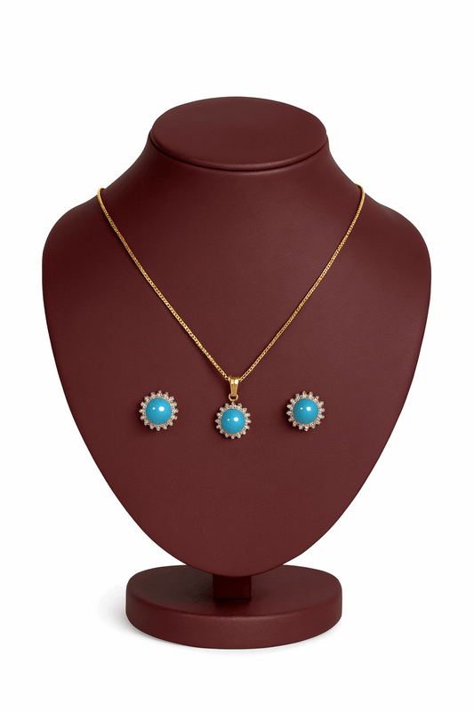 Turquoise Sterling Silver 24K Gold plated Pendant With Ear Studs