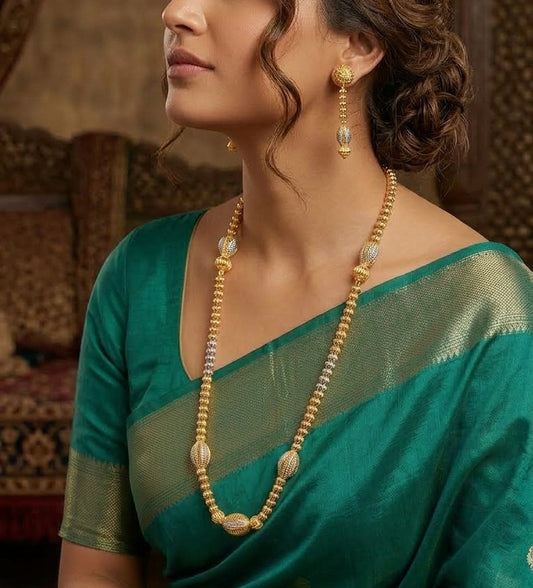 Sterling Silver 24K Gold Plated Beadwork Mala Necklace with Earrings