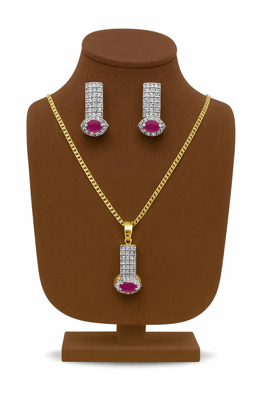 Semi Precious Ruby, Cubic Zirconia Pendant Set
