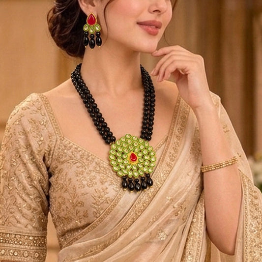 Premium Brass Alloy Black Pearls Mala Neckless