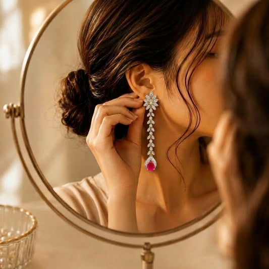 Semi Precious Ruby Sterling Silver Earrings Coated in 24K Gold