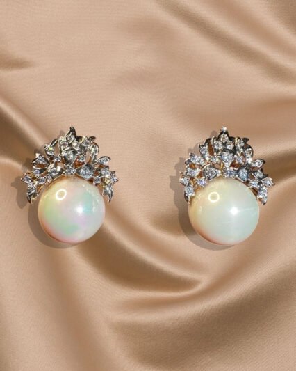 Cubic Zirconia, Cultured Pearl Ear Studs Sterling Silver 24K Gold plated
