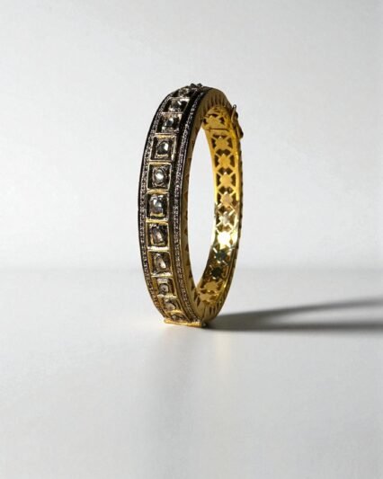 Cubic Zirconia Sterling Silver 24K Gold plated Bangle