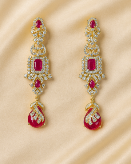 Semi Precious Ruby Earring Sterling Silver 24K Gold plated